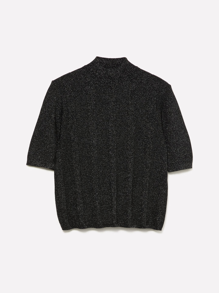 Black sweater with lurex inserts - women's high neck sweaters - Black | Sisley image number 1